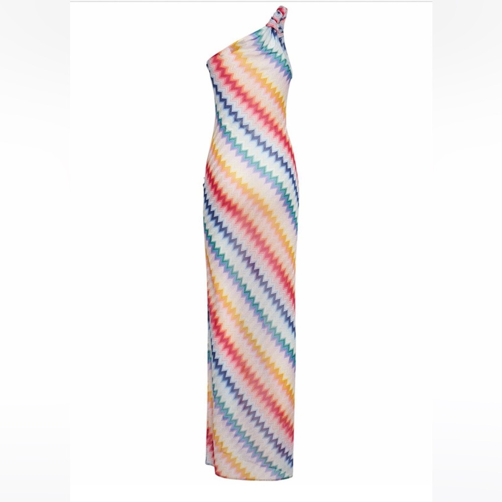MISSONI - Chevron Lurex One-shoulder Long Dress 38 US 2 XS/S